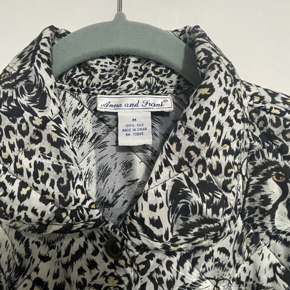 Vintage Anna & Frank Quilted Jacket Womens M 100% Silk Black White Leopard Print - Picture 3 of 9